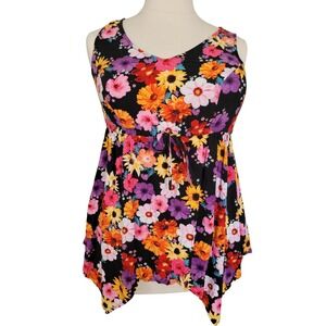 Torrid Floral Empire Waist Handkerchief Hem Tank Top Black Plus Size 00